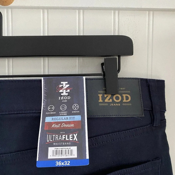 IZOD Men’s Ultraflex Regular Fit Knit Denim Stretch 5 Pocket Jeans, Blue, 36X32 - Picture 7 of 11